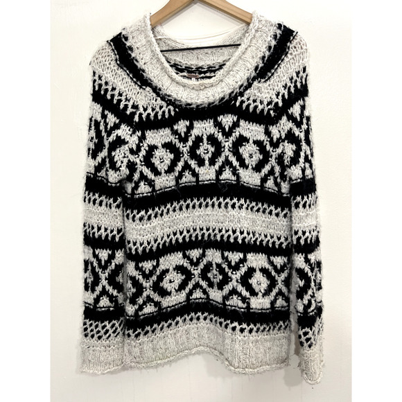 Free People Women Wool Blend Sweater Oversize Chunky Knit Fair Isle Cabincore XS - Picture 1 of 14